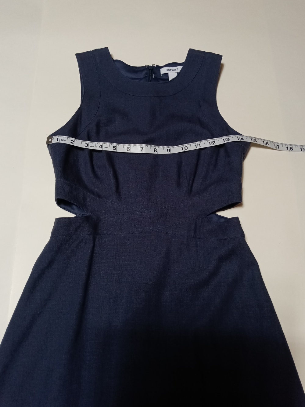 Nine West Navy Blue Linen Blend Sleeveless Navy Cutout Midi Dress Size XS - Picture 8 of 11